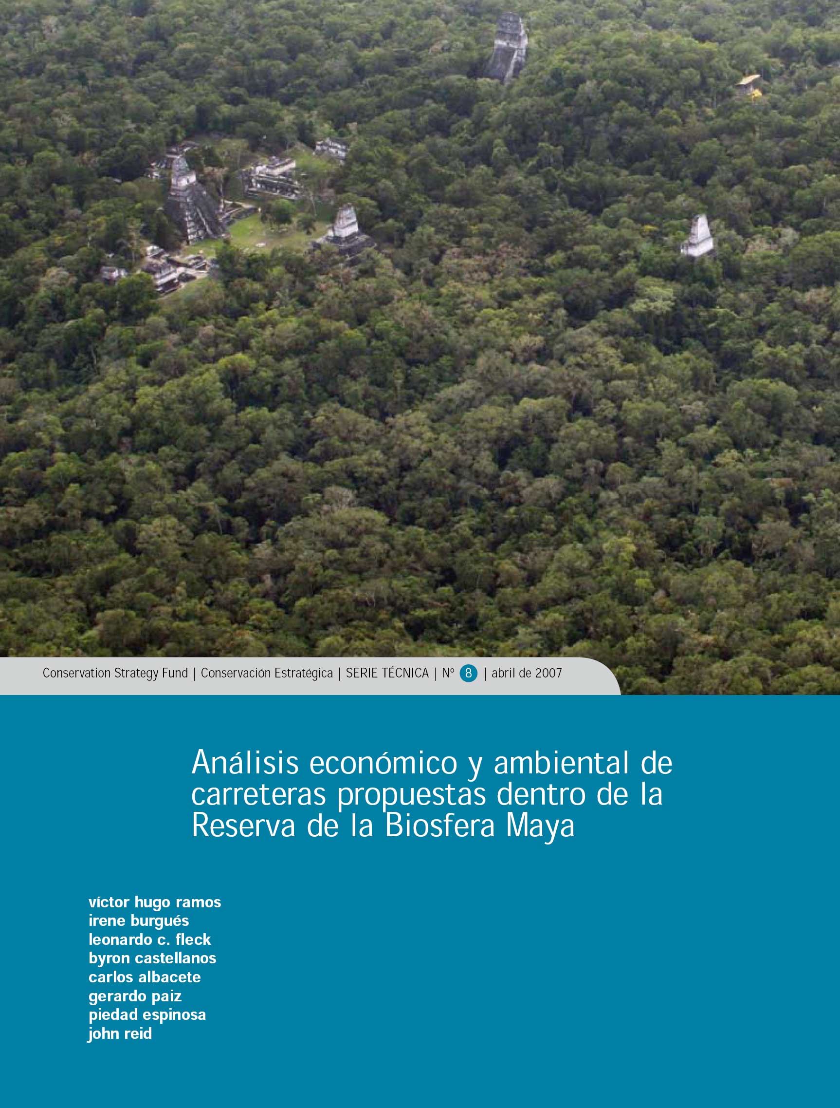 Front cover of report with aerial photo of forest and Mayan ruins