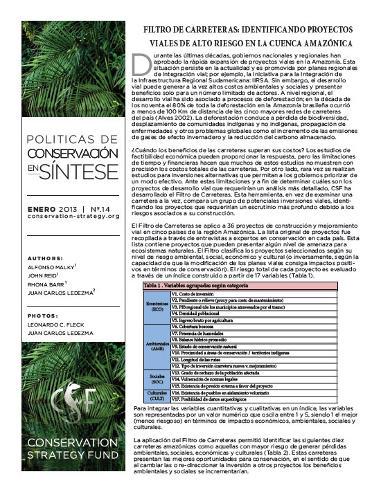 Front page of policy brief